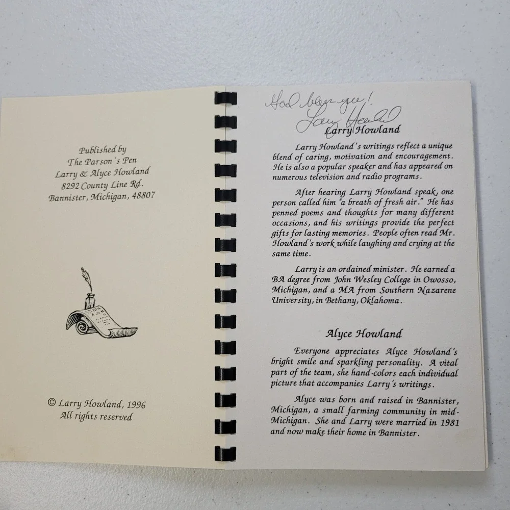 Sunny Thoughts To Warm‎ Your Heart Larry Howland Spiral Bound Poetry Book 1996